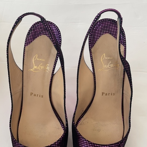 Christian Louboutin No Prive Metallic Fuschia slingback stiletto heels 39.5 - Picture 3 of 11